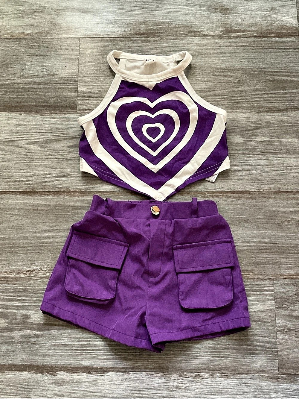 SHEIN Girls Purple & White Geometric Matching Set